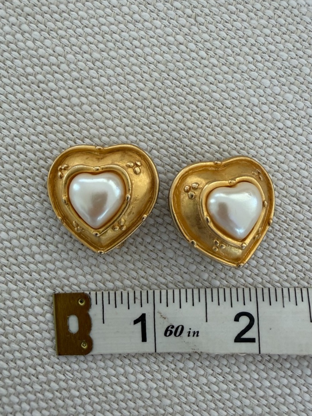 Gold Heart Pearl Center Clip on Vintage Earrings - Women Jewelry